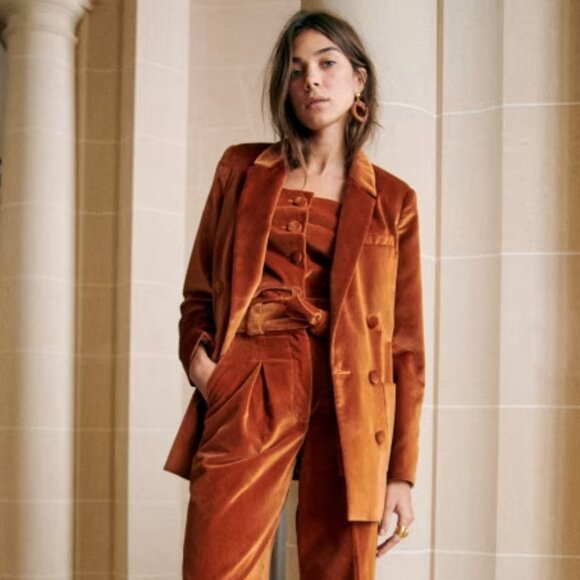 Sezane Velvet Michele Jacket in Marron Color 38/UK10/US6 - Picture 1 of 14